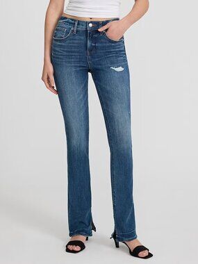 Mid Rise Medium Wash Distressed Skyscraper Jeans